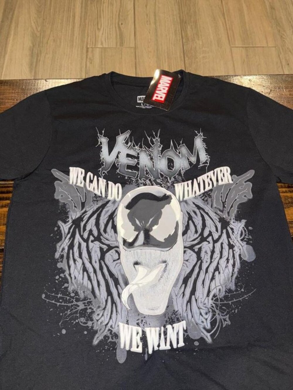 Black Venom Marvel cotton & polyester t-shirt with white Venom graphic
